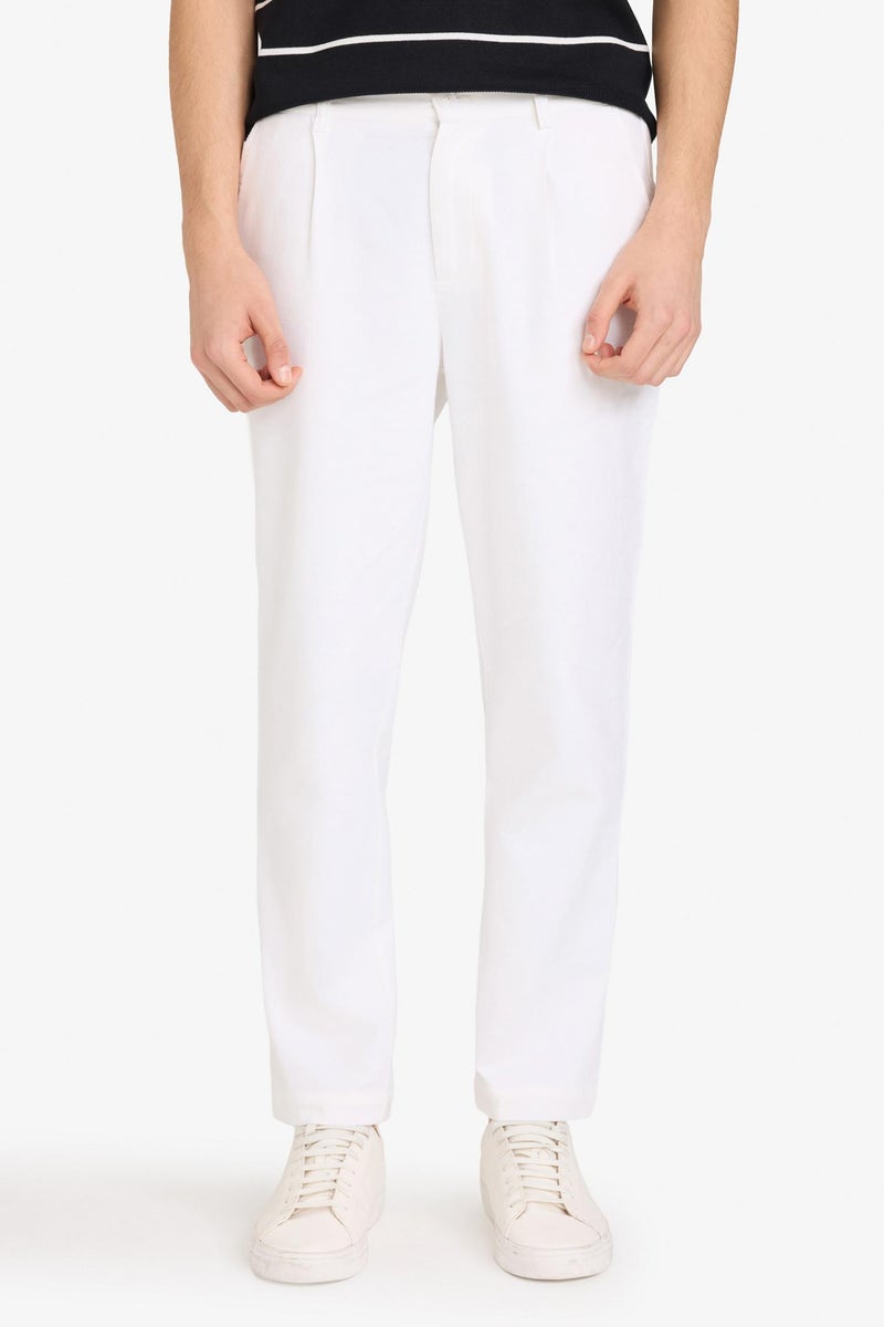 DeFacto White Man Regular Fit Regular Hem Cotton Trousers Casual - Image 3